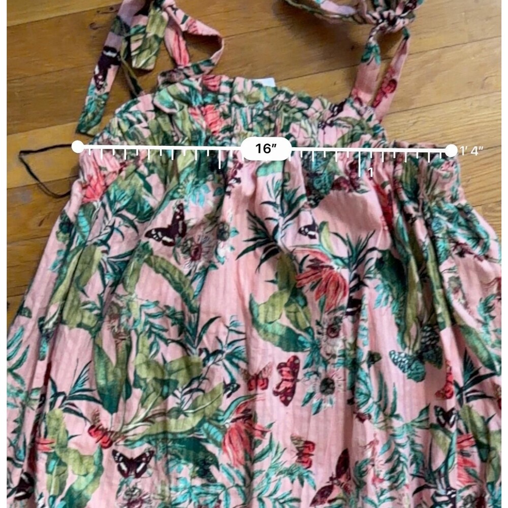 H&M Smocked-bodice strappy dress in a pink/floral or tropical pattern 12 New - Picture 7 of 8